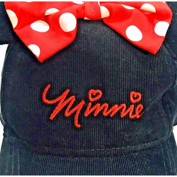 Disney Minnie Mouse Ball Cap Berkshire Fashions Black Corduroy Hat with Ears Bow - Picture 6 of 9
